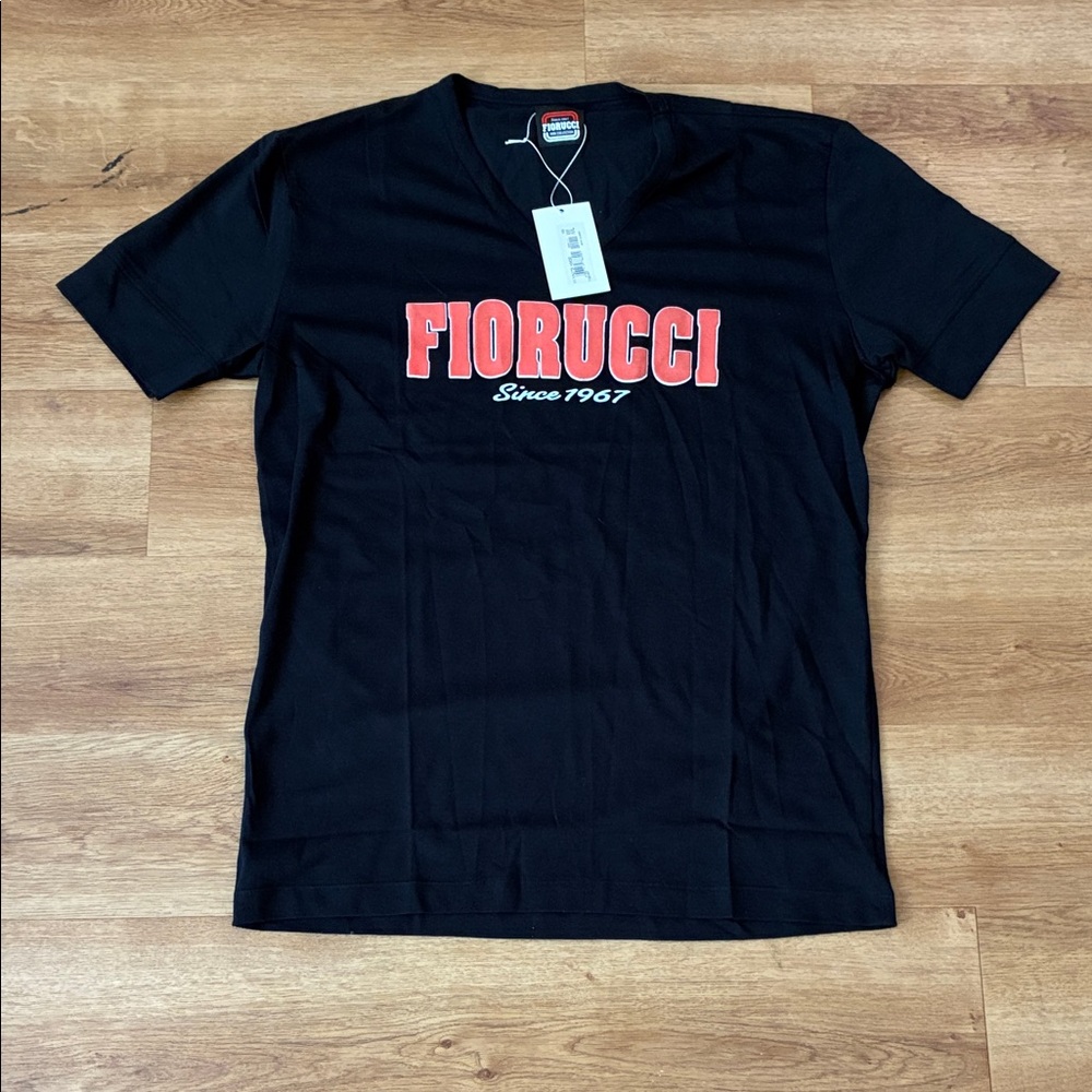 Fiorucci Black Tee with Red‎ Logo